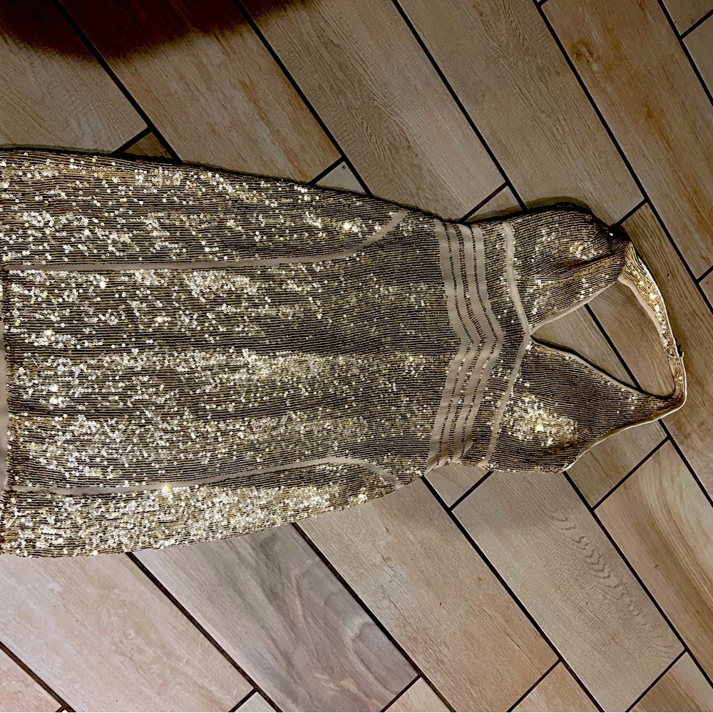 Scala gold sequin prom dress size large